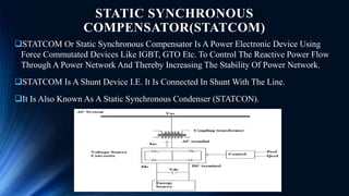 Statcom Static Synchronous Condensor Review of facts devices and reactive power compensation | PPTX