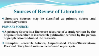 Litererary Sources. Examples Review of Literature | PPTX