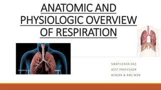 ANATOMIC AND
PHYSIOLOGIC OVERVIEW
OF RESPIRATION
SWATILEKHA DAS
ASST PROFESSOR
BSN(RN & RM) MSN
 