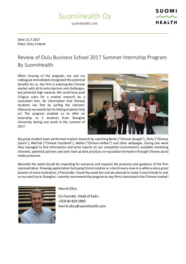 internship reference suomi health google research internship