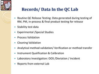 Review of Quality Control Record and Analytical Data by Dr. A. Amsavel ...