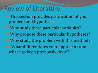 Review of Literature
This section provides justification of your
problem and hypothesis:
Why study these particular vari...