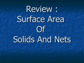 Review : Surface Area  Of  Solids And Nets 