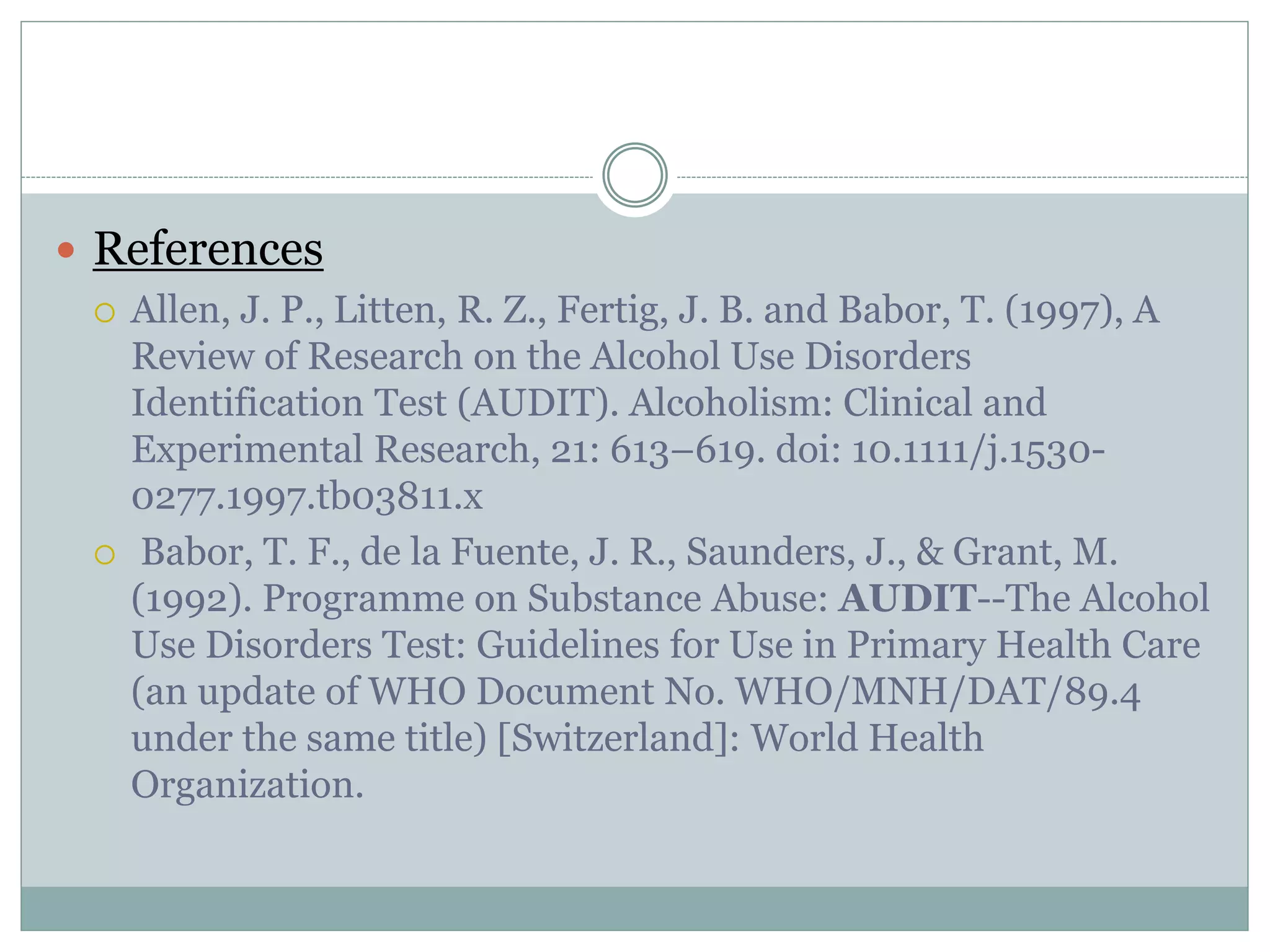 Review of the alcohol use disorders identification test | PPTX