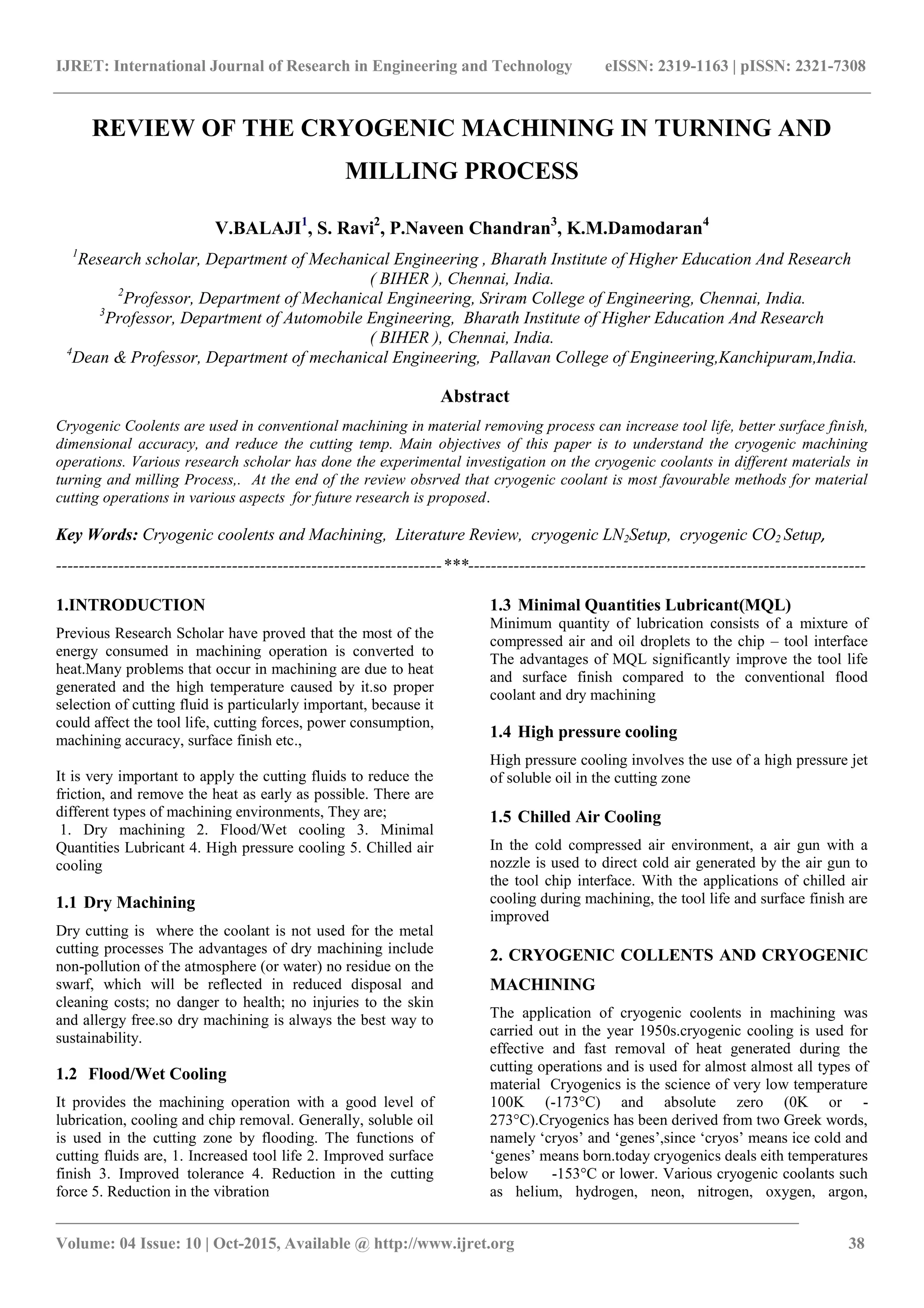 Review of the cryogenic machining in turning and milling process | PDF