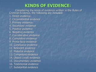 Corroborative Evidence Example REVIEW ON CRIMINAL INVESTIGATION.ppt