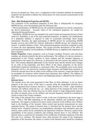 Review on evaluation mechanical properties of materials for mems | PDF