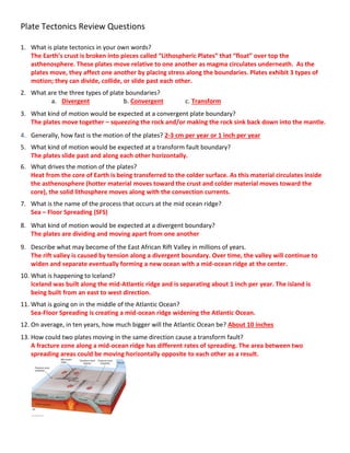Plate Tectonics Review Answers | PDF