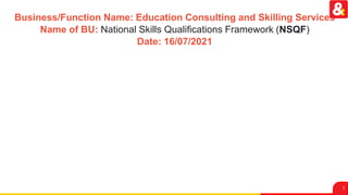Business/Function Name: Education Consulting and Skilling Services
Name of BU: National Skills Qualifications Framework (NSQF)
Date: 16/07/2021
1
 