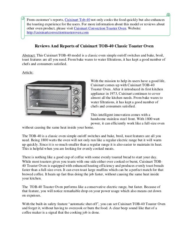 Reviews and reports of cuisinart tob 40 classic toaster oven