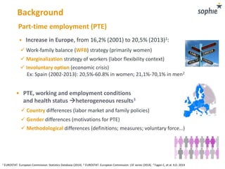 Background
Part-time employment (PTE)
 Work-family balance (WFB) strategy (primarily women)
• PTE, working and employment...