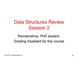Data Structures Review Session 2 Ramakrishna, PhD student. Grading Assistant for this course 