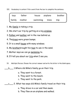 Review test # 1 reading comprehension a letter to a friend ...