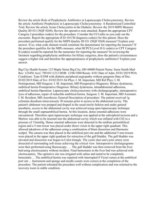 Review the article Role of Prophylactic Antibiotics in Laparoscopic Ch.docx