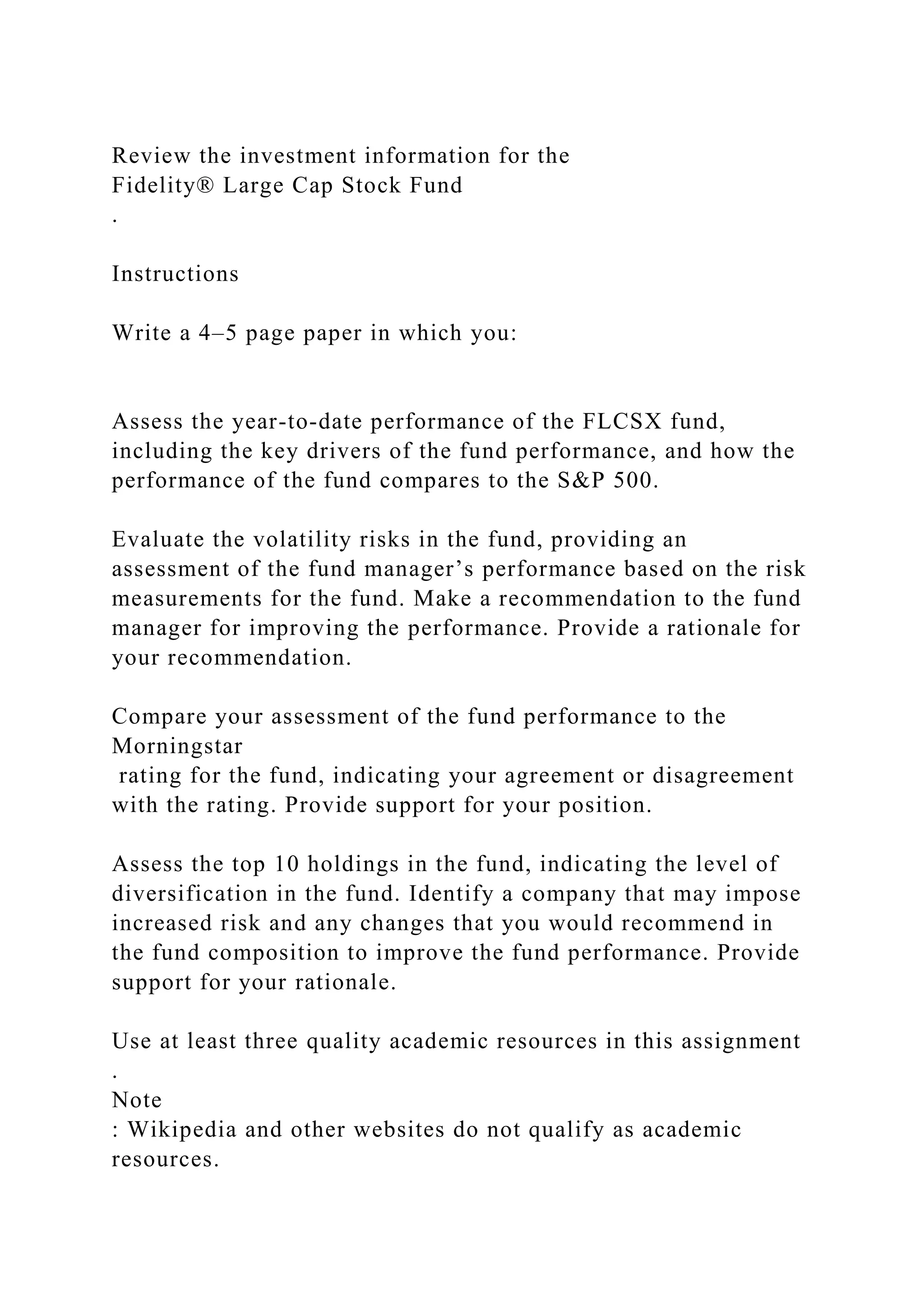 Review the investment information for the Fidelity® Large Cap Stoc.docx