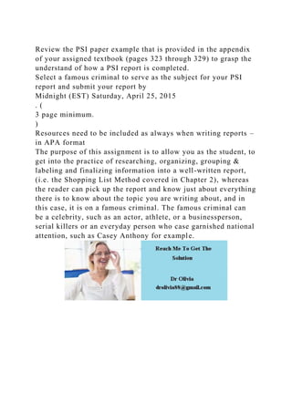 Review the PSI paper example that is provided in the appendix of you.docx