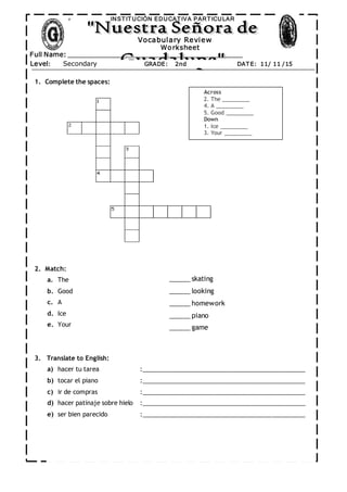 review vocabulary worksheet