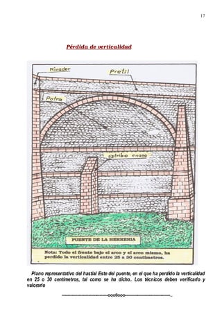 17
Pérdida de verticalidad
Plano representativo del hastial Este del puente, en el que ha perdido la verticalidad
en 25 o 30 centímetros, tal como se ha dicho. Los técnicos deben verificarlo y
valorarlo
---------------------------------ooo0ooo---------------------------------..
 