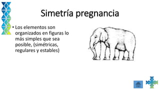Simetría pregnancia
• Los elementos son
organizados en figuras lo
más simples que sea
posible, (simétricas,
regulares y estables)
 