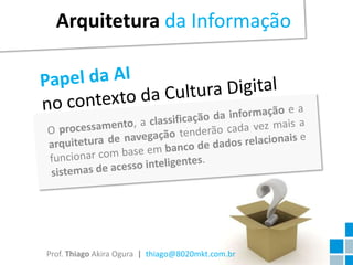 Arquitetura da Informação




Prof. Thiago Akira Ogura | thiago@8020mkt.com.br
 