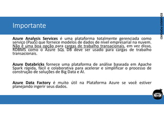 Corporativo | Interno
EDUARDO
POPOVICI
EDUARDO
POPOVICI
Importante
Azure Analysis Services é uma plataforma totalmente ger...