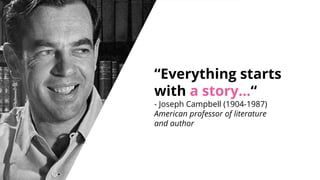 “Everything starts
with a story...“
- Joseph Campbell (1904-1987)
American professor of literature
and author
 