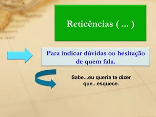 Sabe...eu queria te dizer que...esquece. Reticências ( ... ) Para indicar dúvidas ou hesitação de quem fala. 