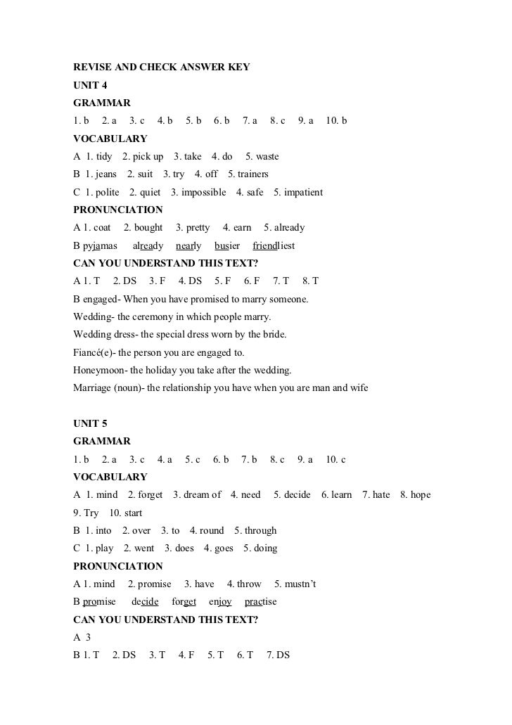 Revise and check answer key units 4 7
