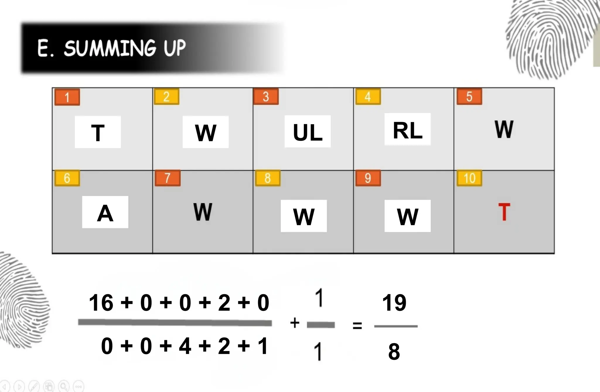W
A
UL RL
W
T
W
16 + 0 + 0 + 2 + 0 19
0 + 0 + 4 + 2 + 1 8
 