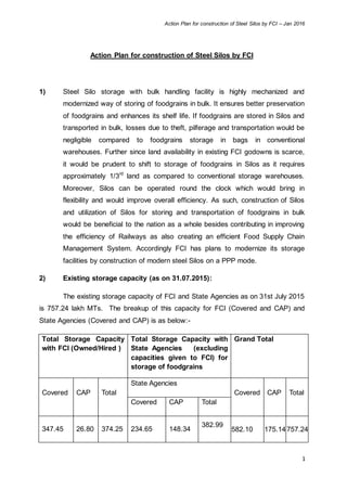Action Plan for construction of Steel Silos by FCI – Jan 2016
1
Action Plan for construction of Steel Silos by FCI
1) Stee...