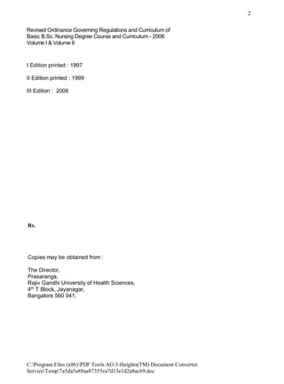 Revised B. Sc. Nursing Syllabus | PDF
