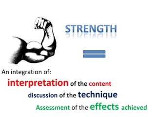 An integration of: interpretation   of the  content  discussion  of the  technique Assessment   of the  effects  achieved  