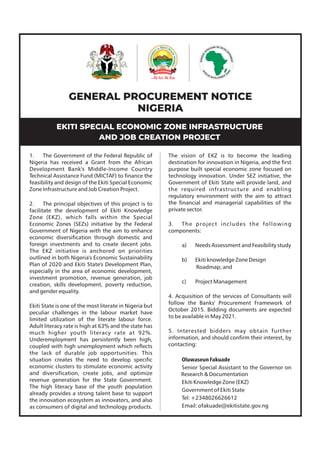 Ekiti Special Economic Zone Infrastructure and Job Creation Project.