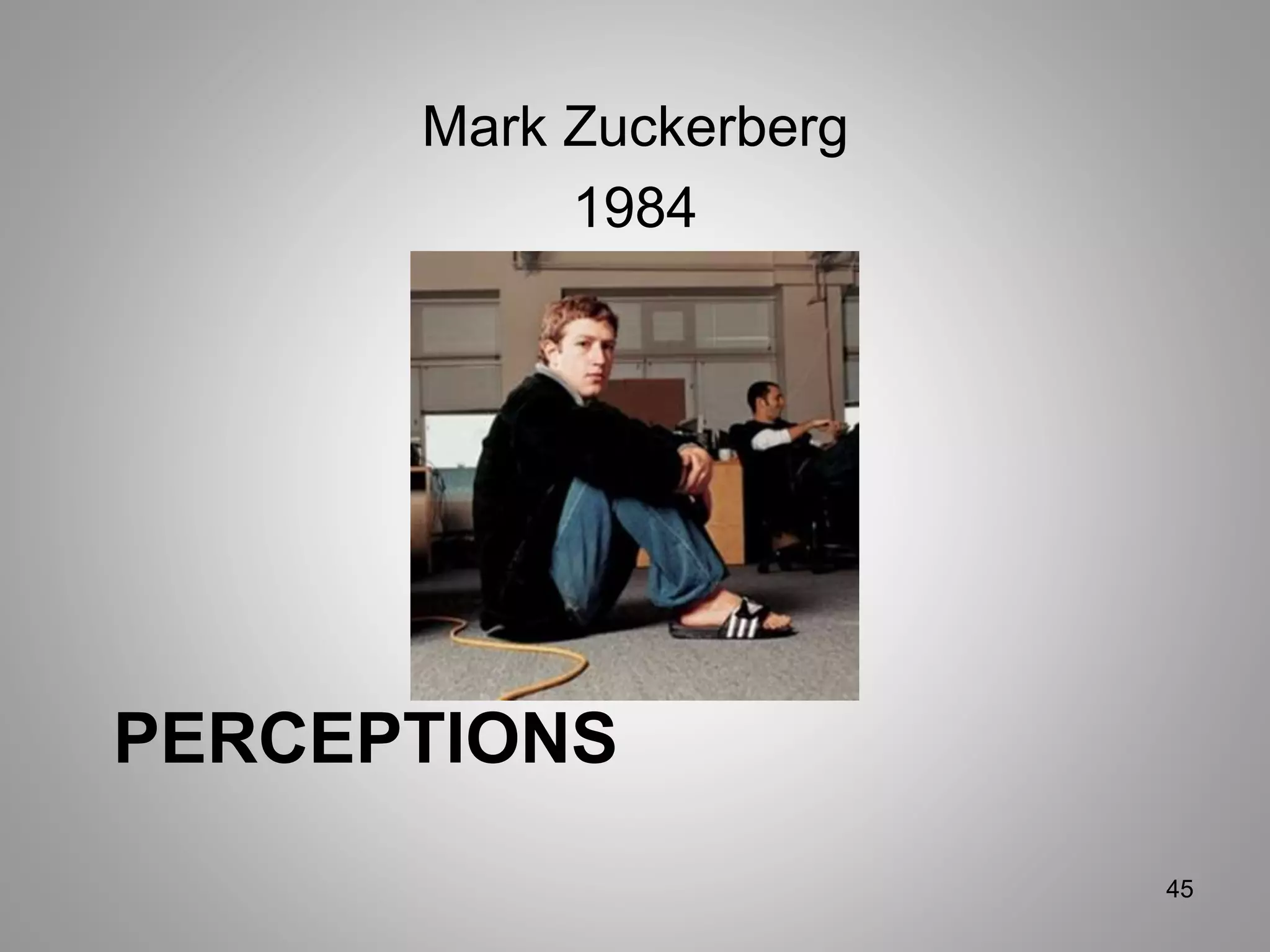 PERCEPTIONS
Mark Zuckerberg
1984
45
 