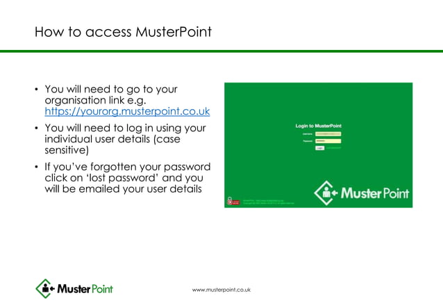 MusterPoint training guide May 2014 | PPTX | Search | Internet