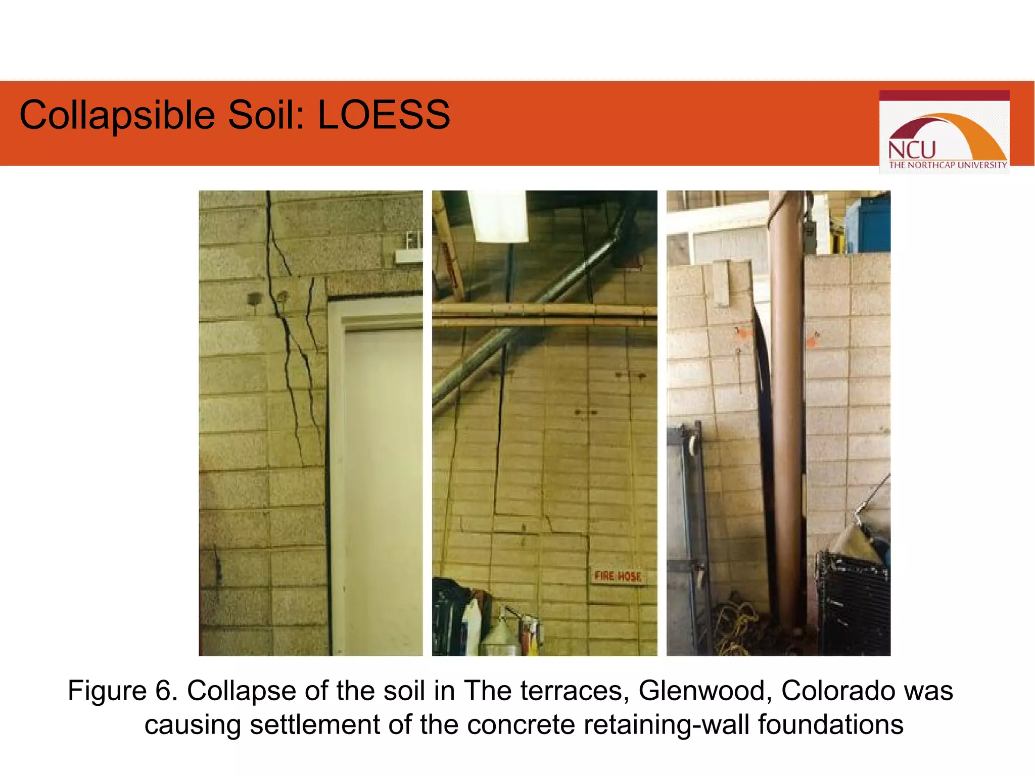Figure 6. Collapse of the soil in The terraces, Glenwood, Colorado was
causing settlement of the concrete retaining-wall foundations
Collapsible Soil: LOESS
 
