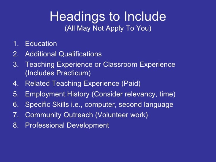 list of resume headings april onthemarch co