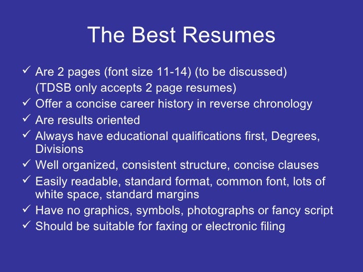 font and size for resumes