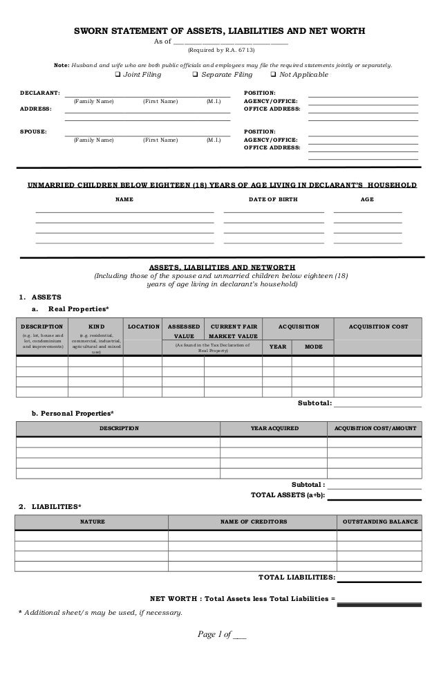 networth form
