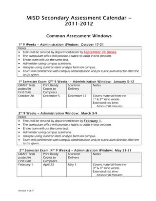 Revised secondary assess windows 11 12 with state test date