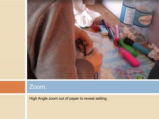 High Angle zoom out of paper to reveal setting.Zoom.