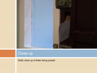 Static close up of letter being posted.Close up