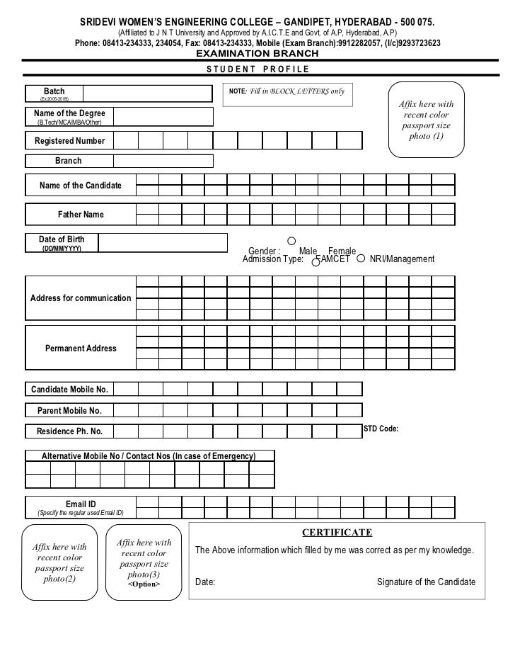 revised student profile format student profile form