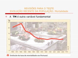 REVISÕES PARA O TESTE EVOLUÇÃO RECENTE DA POPULAÇÃO: Mortalidade A  TM  é outra variável fundamental 
