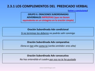 2.3.1 LOS COMPLEMENTOS DEL PREDICADO VERBAL
                                                   (volver a conclusiones)
   ...