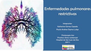 Enfermedades pulmonares
restrictivas
Integrantes:
Katherine Gómez Cepeda
Paula Andrea Ospina Luligo
Fisioterapia 9no
Practica clínico-asistencial
Hospital de San Juan de Dios
2017-1
 