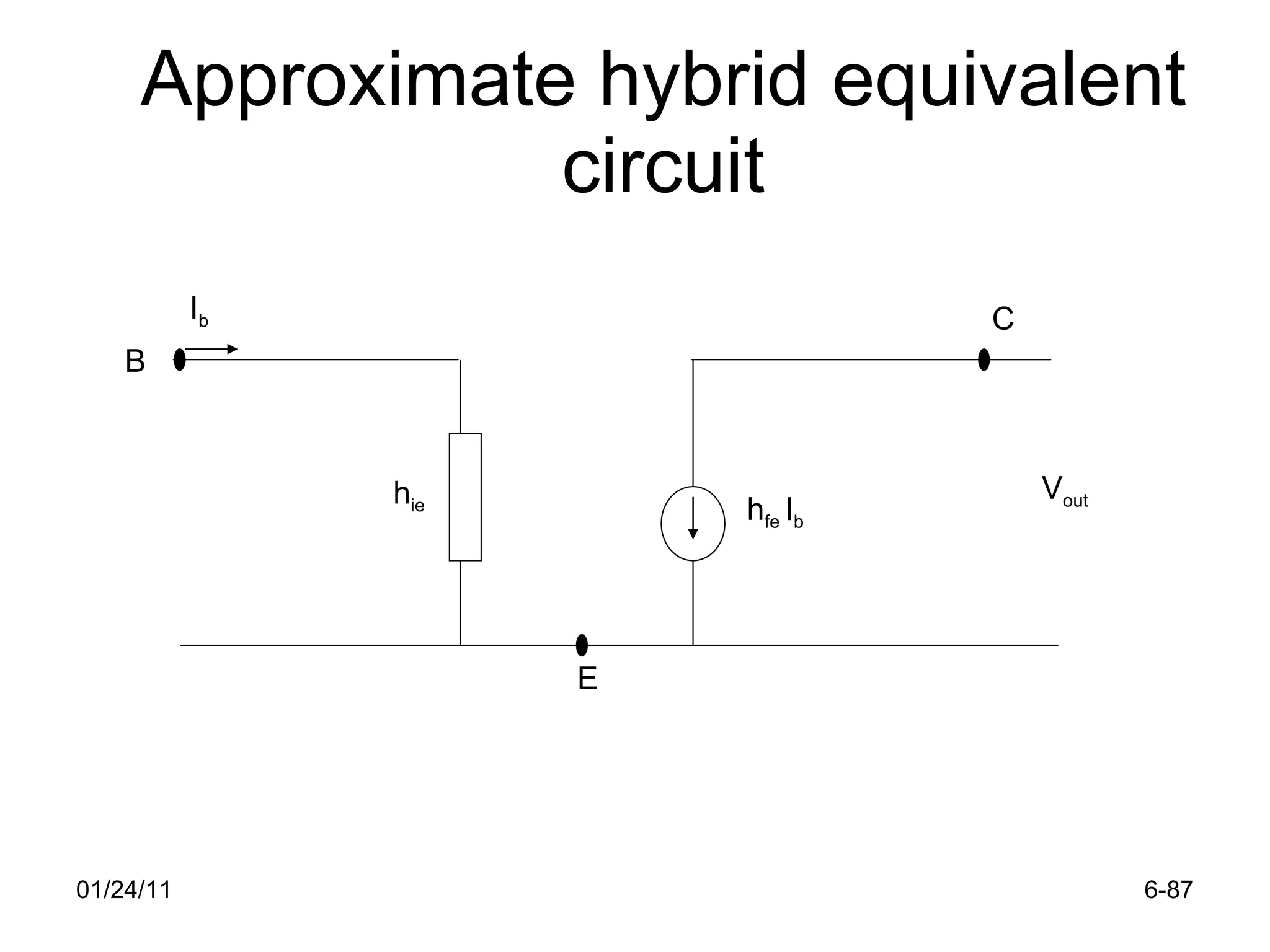Approximate hybrid equivalent circuit 01/24/11 6- h ie h fe  I b   V out I b E C B 