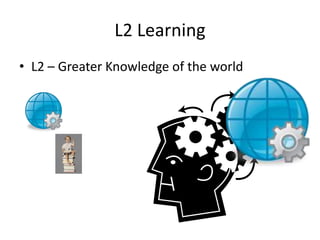 L2 Learning
• L2 – Greater Knowledge of the world
 