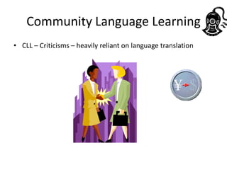 Community Language Learning
• CLL – Criticisms – heavily reliant on language translation
 