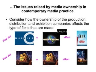 … The issues raised by media ownership in contemporary media practice. <ul><li>Consider how the ownership of the productio...